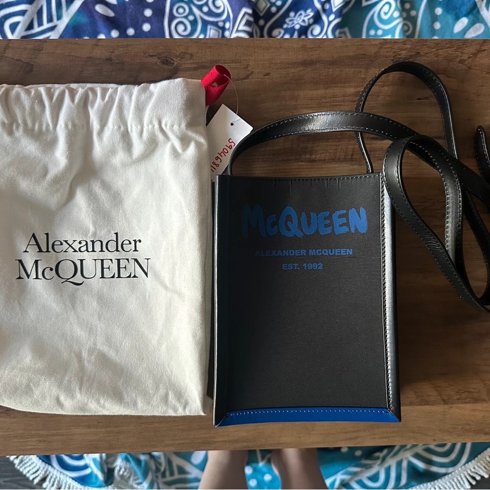 Alexander McQueen Black and Blue Messenger Bag